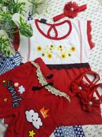 Baby Girl Outfit Set – Red (Shoe + Headband + Dress + Pant) | 0-12 Months - Image 2