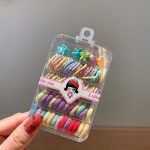 Mini 65 Pcs(Approx) Colorful Kids Hair Accessory Set – Scrunchies, Clips & Bands in Cute Box (Multicolor)