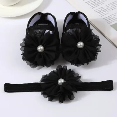Black Baby Shoe and Headband Set