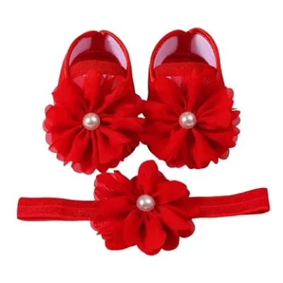 Red baby shoe and headband set
